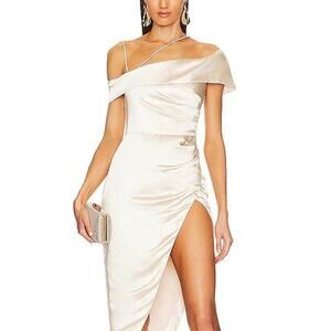 NBD Marcella Midi Dress Size L in Ivory NBD Cream satin one shoulder dress